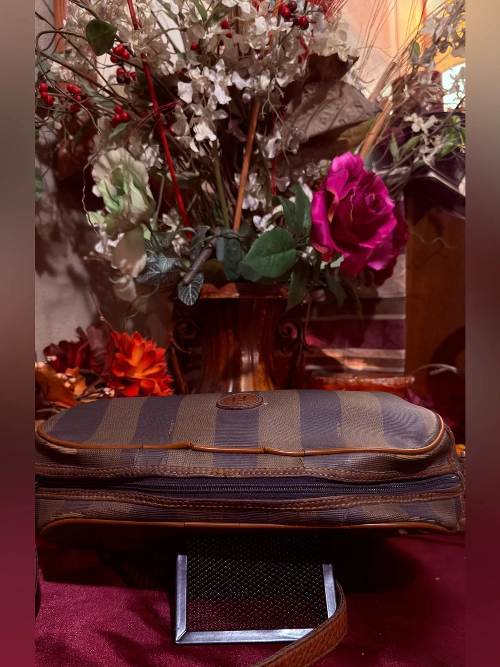 Fendi Striped Messenger Bag in Brown and Black